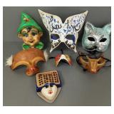 7 artisan masks, etc. incl 2 signed leather,