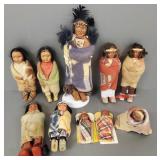 10 vintage Skookum, etc dolls- 10' tallest overall