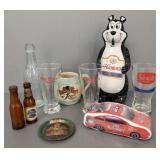 Gp of beer items incl Hamm's, mini salt & peppers,