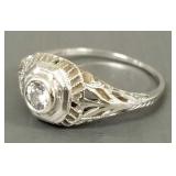 Vintage 18k white gold filigree ring s/w