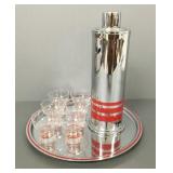 Deco chrome cocktail shaker w/ tray &