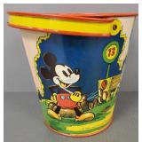 1938 Disney tin litho bucket- 8 1/4'H incl handle