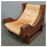 Mid-century leather & wood lounge chair- 34'H 35'W