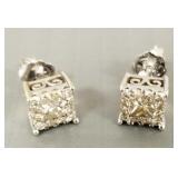 Pr 14K white gold earrings s/w square diamond