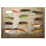 12 vintage fishing lures incl Heddon crazy crawler