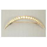 Vintage 14K gold & pearl crescent pin- 3.1g