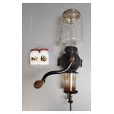 Antique Arcade iron wall coffee grinder w/ crystal