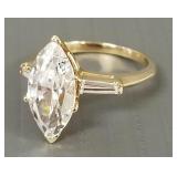 14K gold ring s/w large marquise, etc. clear