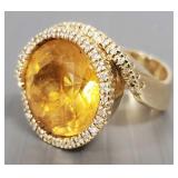 14K gold Effy ring s/w large colored stone & tiny