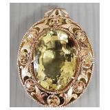 14 gold & huge lemon quartz pendant brooch-