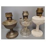 3 antique Aladdin oil lamps w/ one chimney