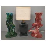 2 Royal Haeger pottery gazelle vases & one Deco