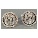 Pair 14k white gold & diamond initial cufflinks-
