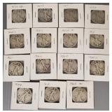 15 U.S. silver Walking Liberty half dollars-