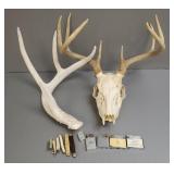 Gp incl pocket knives, lighters, deer skull with