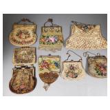 8 antique/ vintage petit point, beaded, etc purses