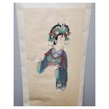 Hand painted Asian scroll- woman- 77'H 25'W O.D.