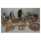 12 vintage single figural metal bookends incl