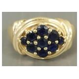 10K gold ring s/w blue sapphires- 3.0g, size 7