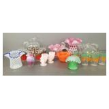 Gp vintage glass: cranberry, Fenton rabbits, juice