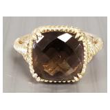 14K gold Effy ring s/w fancy cut smoky quartz-
