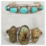 2 signed Southwest silver & turquoise, etc. cuff