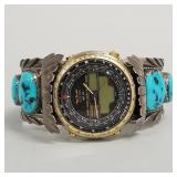 Signed sterling silver & turquoise watch cuff-
