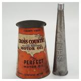 2 vintage metal oil items: 2 qt Cross Country
