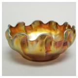 Tiffany glass bowl w/ ruffled rim- signed L.C.T.
