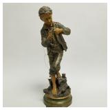 Antique spelter figure "Le Pecheur" 20 1/2"H