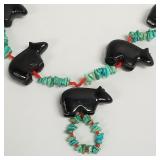 Southwest carved black bear fetish necklace with
