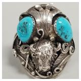 Southwest silver & turquoise buffalo head motif