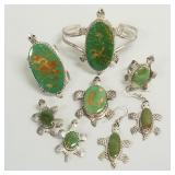 6 pcs Southwest sterling silver & turquoise turtle