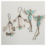 Pair silver, turquoise & mother of pearl inlaid
