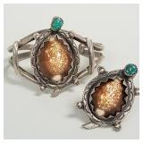 2 pcs Southwest silver, turquoise & shell turtle