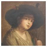 Antique oil painting on canvas- woman w/ hat