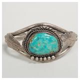 Signed Southwest silver & turquoise cuff bracelet-