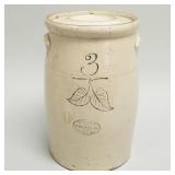 3-gallon Red Wing stoneware churn and cover with