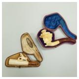 2 Meerschaum carved figural cheroot holders in