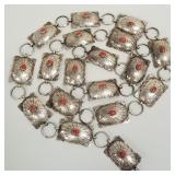 Signed SS sterling silver & coral concho belt-