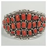 Signed DB sterling silver & coral cuff bracelet-