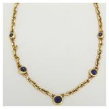 14K gold Tiffany style gold necklace set with blue