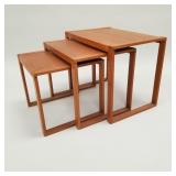 Teak 3 pc nesting tables s/w finger joint design-