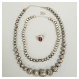 3 pieces Southwest silver jewelry: 2 bead