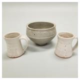 3 Warren MacKenzie pieces: bowl- 4 1/2"H 7"D &