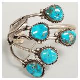 Plateroine Navajo signed silver & turquoise cuff