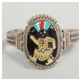 Bev Etsate Zuni signed silver cuff bracelet with