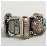 Heavy Southwest silver claw watch cuff set with