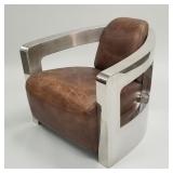 Halo aviator style polished aluminum & leather