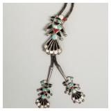 Vintage Zuni thunderbird inlaid silver bolo- 45.5g